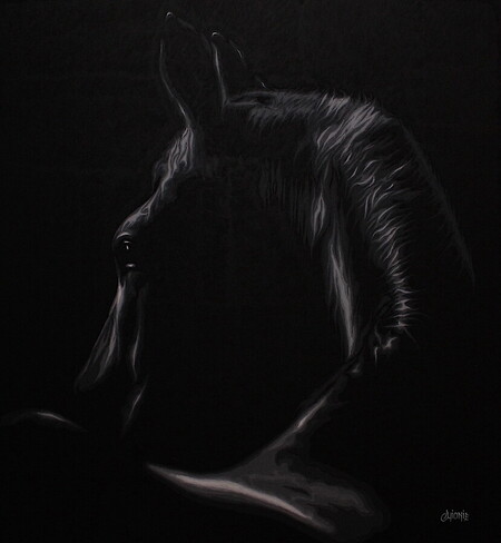 cheval 5 - 120x120cm - tissu toil&eacute; - vendu