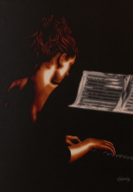 pianiste 3 - 90x47cm - tissu toil&eacute; - vendu